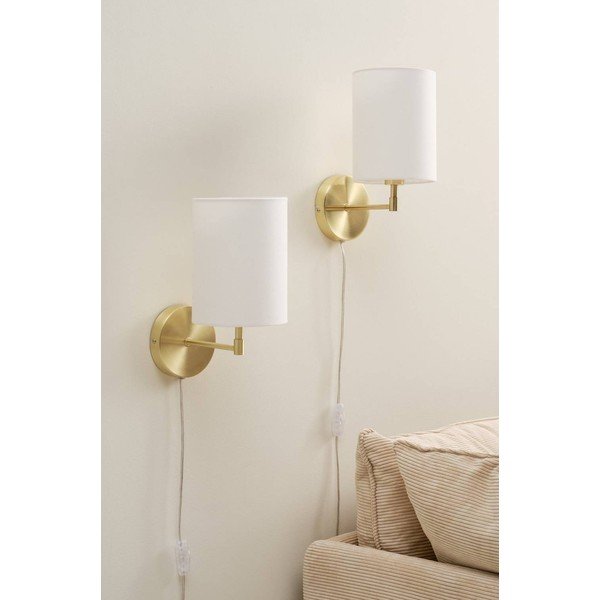 Lampada da parete color crema/color ottone in tessuto con alimentazione a corrente Seth – Jotex-image-2