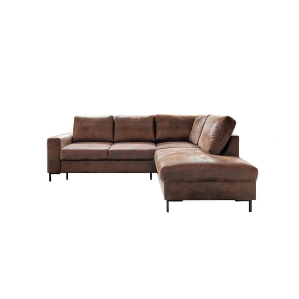 Divano letto angolare in similpelle marrone (angolo destro) Lofty Lilly - Miuform