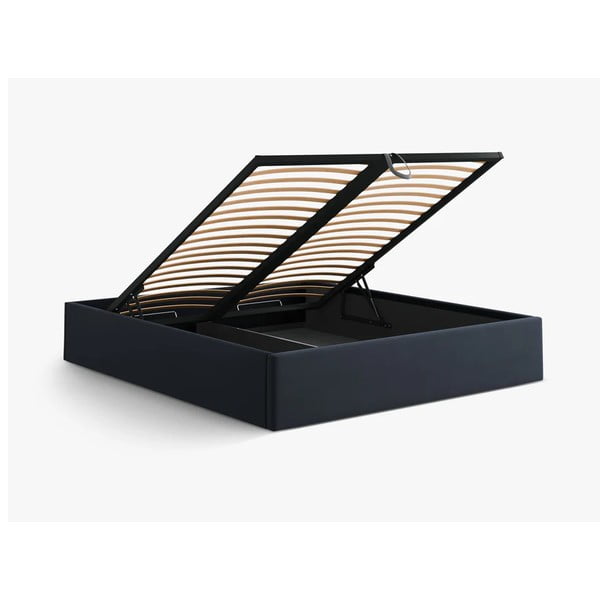 Letto matrimoniale imbottito blu scuro con contenitore/senza testiera con rete inclusa 160x200 cm Susan – Micadoni -image-3