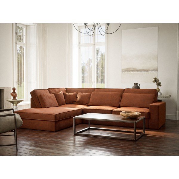 Divano angolare color rame (con penisola a sinistra/a L) con rivestimento in ciniglia Kirou – Maison de Rêve-image-1