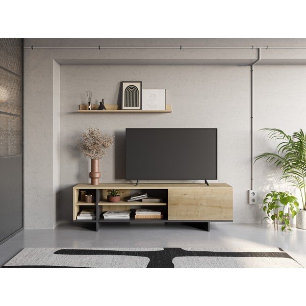 Tavolo TV in rovere di colore naturale 160x44 cm Cequoia - Marckeric-image-1