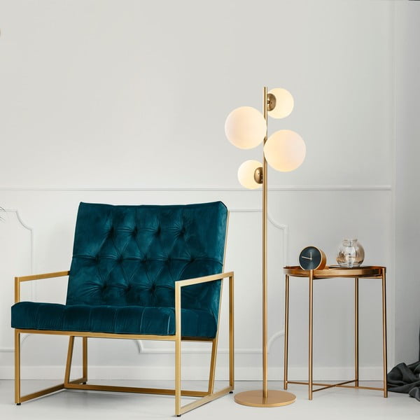 Lampada da terra bianca/color ottone con paralume in vetro (altezza totale 162 cm) Fazli – Opviq lights-image-1