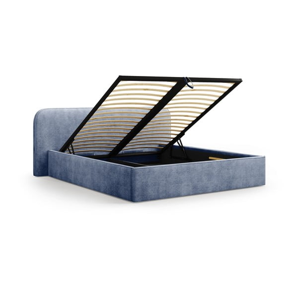 Letto matrimoniale imbottito blu scuro con contenitore e rete inclusi 160x200 cm Elizabeth – Micadoni -image-2