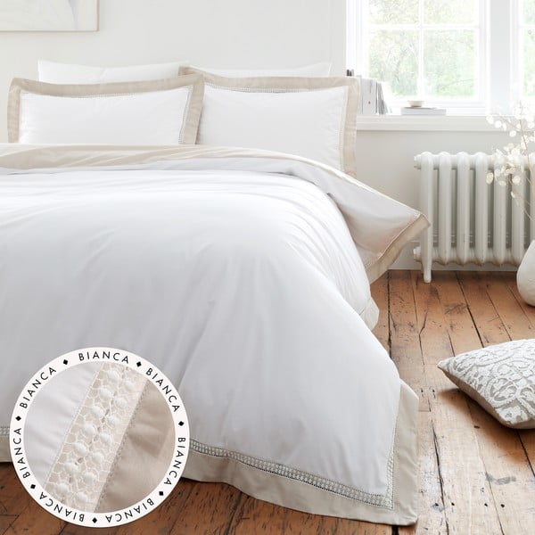 Biancheria da letto in cotone bianco per letto matrimoniale 200x200 cm Oxford Lace - Bianca