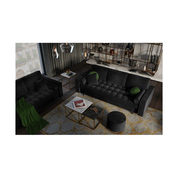 Divano letto in velluto nero Santo - Milo Casa-image-1