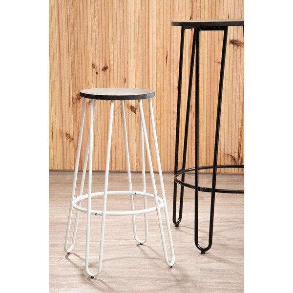 Sedia da bar bianca/di colore naturale in olmo massiccio (altezza della seduta 75 cm) District – Premier Housewares-image-1