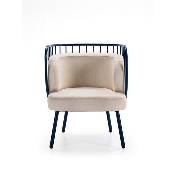 Poltrona in metallo blu con rivestimento bianco Nabi - Teulat-image-2