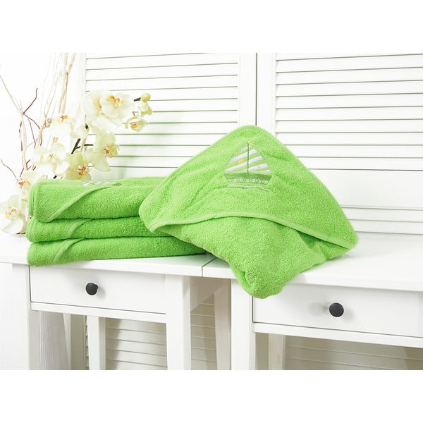 Asciugamano per bambini in spugna verde con cappuccio 90x100 cm Baby - B.E.S.