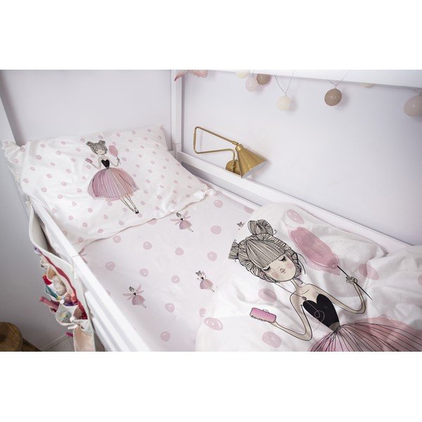 Lenzuolo con angoli per bambini bianco/rosa in raso di cotone per letto singolo 90x200 cm Pink Girl – Butter Kings-image-1