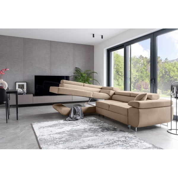 Divano angolare beige allungabile/con contenitore (con penisola a sinistra/a L) Anton – ELTAP-image-4