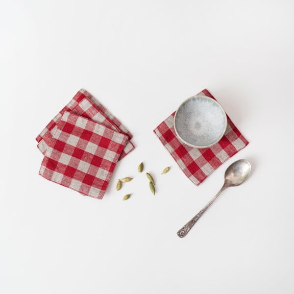 Set di sottobicchieri in tessuto rosso 4 pz Red Gingham - Linen Tales