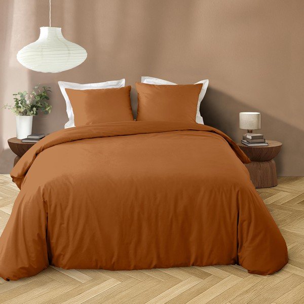 Set copripiumino e federa color terracotta in microfibra per letto matrimoniale/per letto esteso 3 pezzi 240x220 cm Liam – douceur d'intérieur