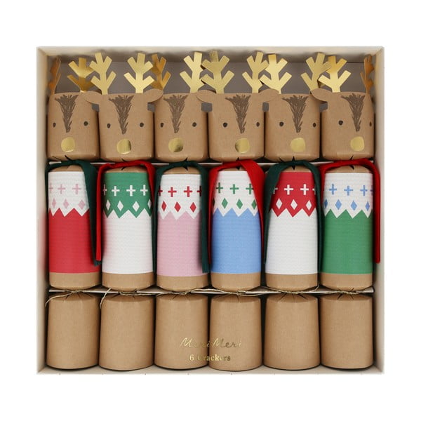 Set di 6 cracker natalizi Reindeers in Jumpers - Meri Meri