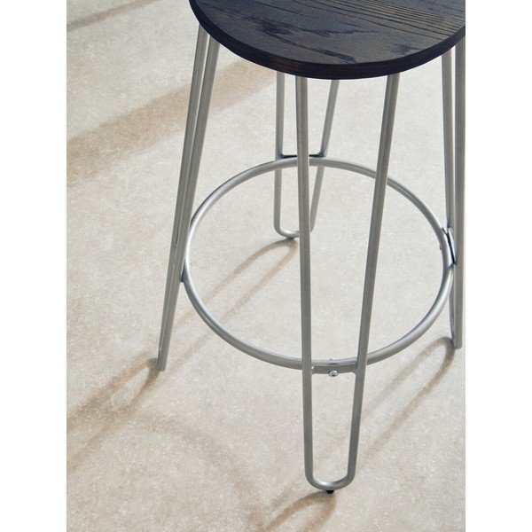 Sedia da bar argentata/di colore naturale in olmo massiccio (altezza della seduta 75 cm) District – Premier Housewares-image-3