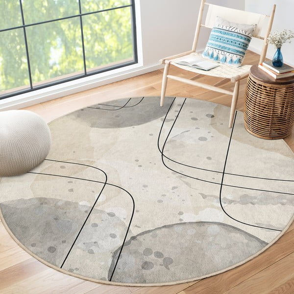 Tappeto rotondo beige lavabile ø 150 cm Simple Lines – Mila Home-image-1