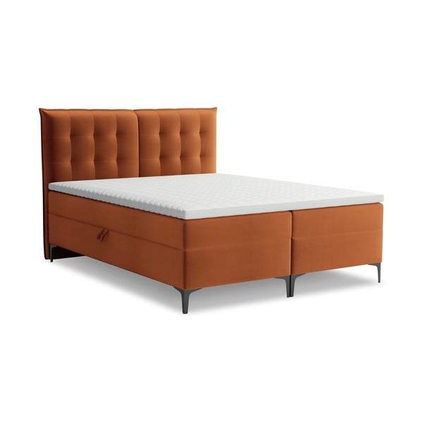 Letto boxspring color terracotta con contenitore 140x200 cm Mikana – Makamii