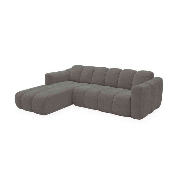 Divano angolare grigio allungabile (con penisola a sinistra) con rivestimento in ciniglia Michell – Miuform
