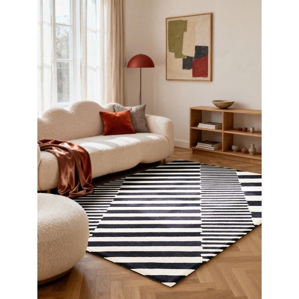 Tappeto bianco e nero in lana tessuto a mano 120x180 cm Stryve Flux – Elle Decoration-image-1