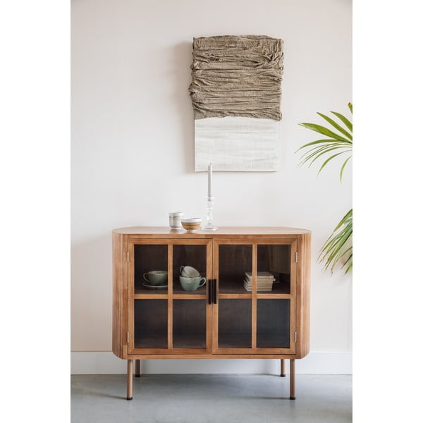 Vetrina di colore naturale in legno di cauciù massiccio 100x80x38 cm Yaz – White Label-image-1