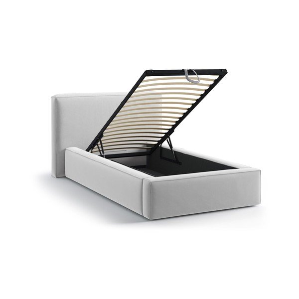 Letto singolo imbottito argentato con contenitore con rete inclusa 90x200 cm Jodie – Micadoni -image-1