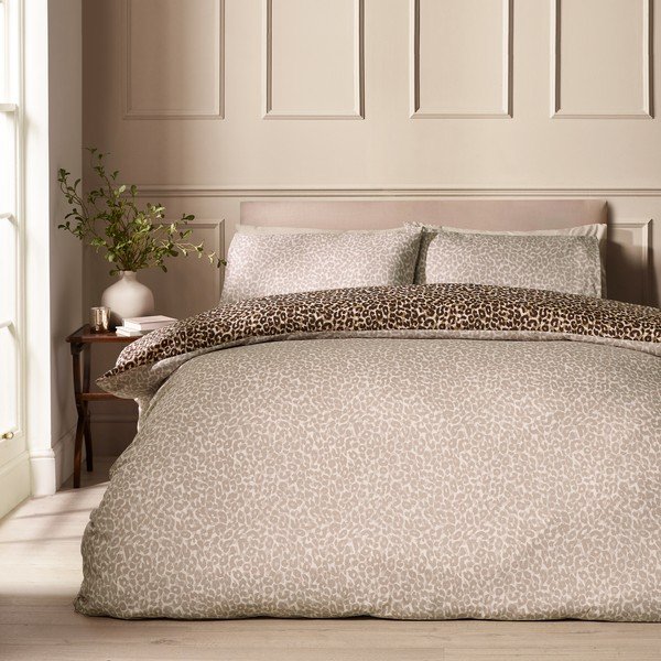 Set copripiumino e federa marrone per letto singolo 135x200 cm Animal Print – Catherine Lansfield-image-1