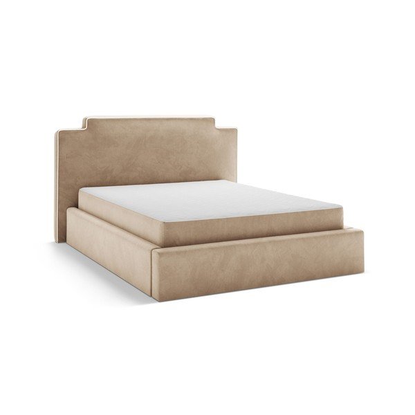 Letto matrimoniale imbottito beige con contenitore con rete inclusa 140x200 cm Princess – Micadoni -image-2