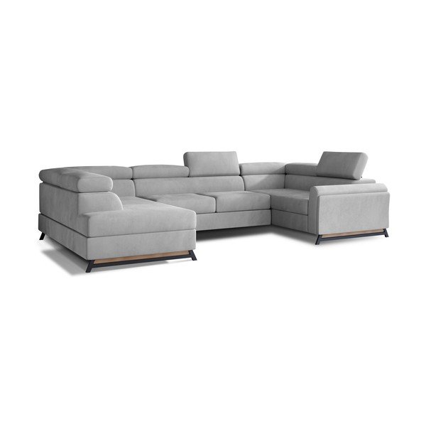 Divano angolare grigio chiaro allungabile/con contenitore (con penisola a sinistra/a U) e rivestimento in velluto Escada – ELTAP