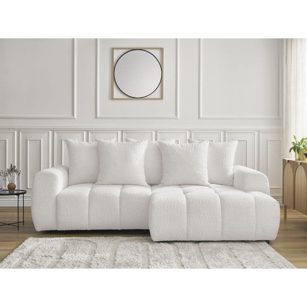 Divano angolare bianco allungabile/con contenitore (con penisola a destra/con chaise lounge) con rivestimento in bouclé Roxelane – Bobochic Paris-image-1