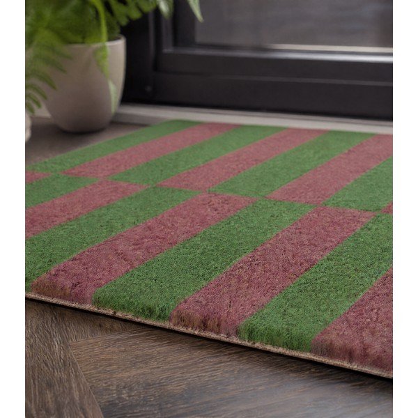 Zerbino in fibre di cocco 40x60 cm Pink & Green Half Stripes – Artsy Doormats-image-3