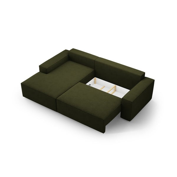 Divano letto angolare verde scuro in tessuto bouclé (angolo sinistro) Jodie - Micadoni Home-image-4