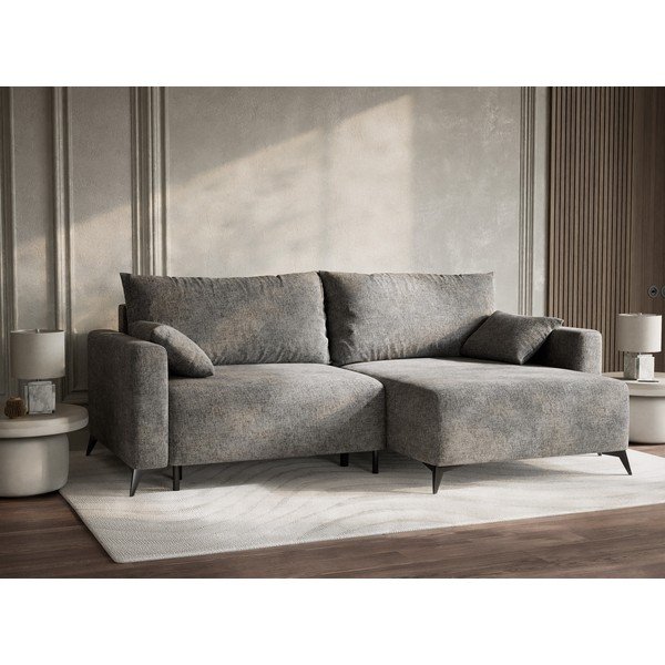 Divano angolare grigio allungabile/con contenitore (con penisola a destra/con chaise lounge) con rivestimento in ciniglia Leon – Maison de Rêve-image-4