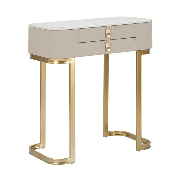 Tavolo consolle beige/dorato con piano effetto marmo 40x70 cm Beauty – Mauro Ferretti-image-2