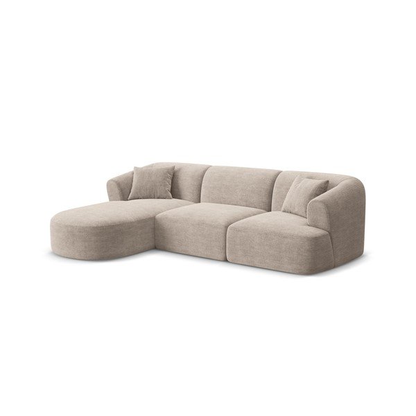 Divano angolare marrone chiaro (con penisola a sinistra/con chaise lounge) con rivestimento in velluto a coste Campi – Cosmopolitan Design-image-1