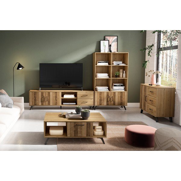 Tavolino in rovere decorato in colore naturale 60x100 cm Nordic - Marckeric-image-1