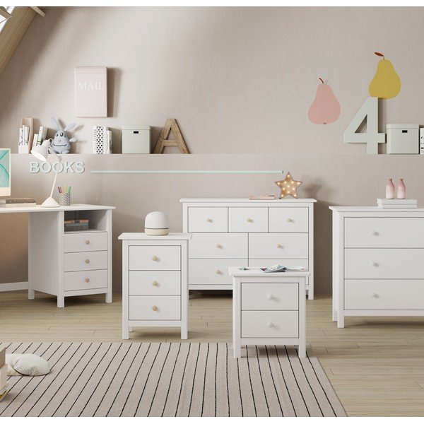 Comodino bianco per bambini in legno di pino Max - Marckeric-image-1