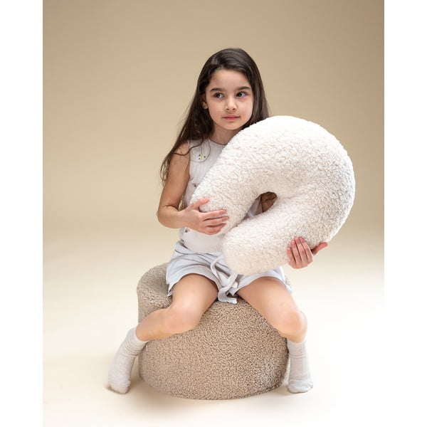 Pouf per bambini marrone chiaro con rivestimento in bouclé – Wigiwama-image-1