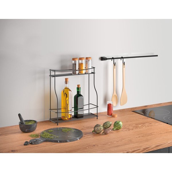 Scaffale aggiuntivo nero a due livelli per la cucina Lava Balsamico - Metaltex-image-1