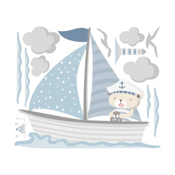 Adesivi murali blu per bambini Capitan Teddy - Ambiance-image-3