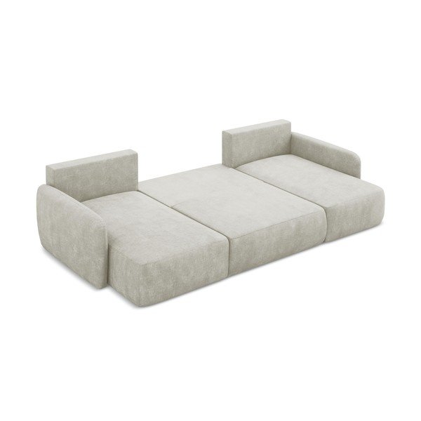 Divano angolare color crema allungabile/con contenitore (a U) con rivestimento in ciniglia Lilo – Makamii-image-4