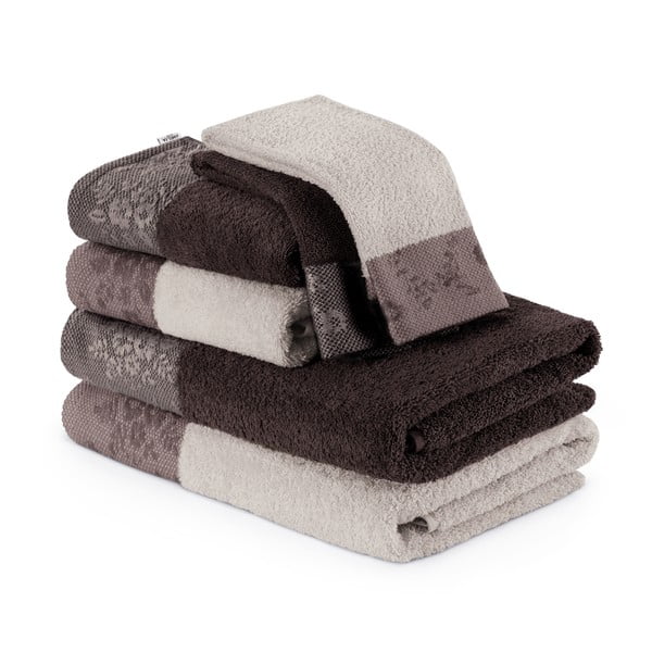 Set di 6 asciugamani e teli da bagno marroni - AmeliaHome
