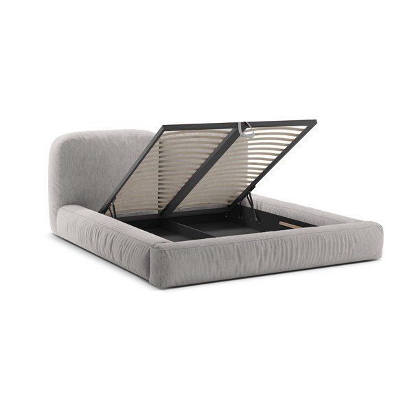 Letto matrimoniale imbottito grigio chiaro con contenitore con rete inclusa 200x200 cm Martina – Micadoni -image-2