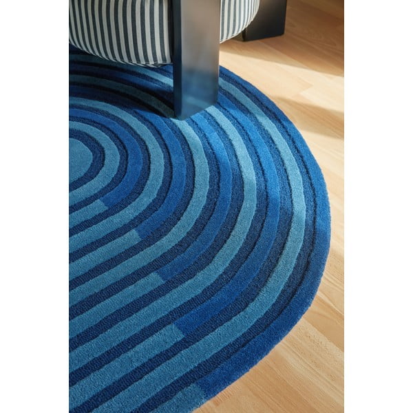 Tappeto blu scuro in lana tessuto a mano 120x180 cm Conway Retro – Flair Rugs-image-2