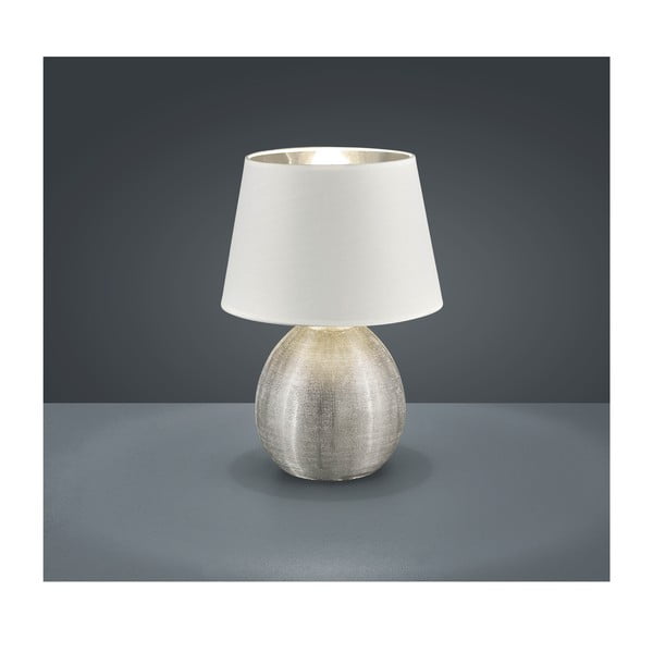 Lampada da tavolo bianca in ceramica e tessuto, altezza 35 cm Luxor - Reality-image-1