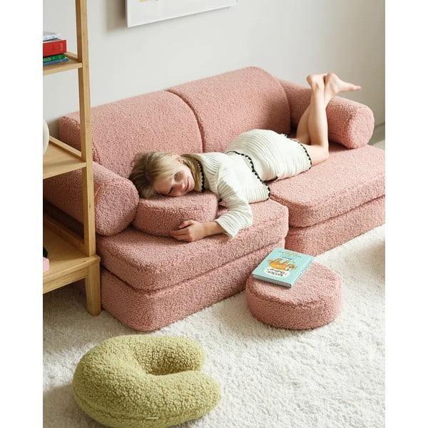 Cuscino per divano da bambini verde con rivestimento in bouclé U – Wigiwama-image-2