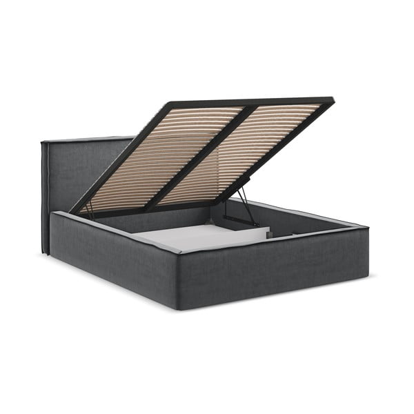 Letto matrimoniale imbottito grigio scuro con contenitore con griglia 140x200 cm Anani - Makamii-image-2