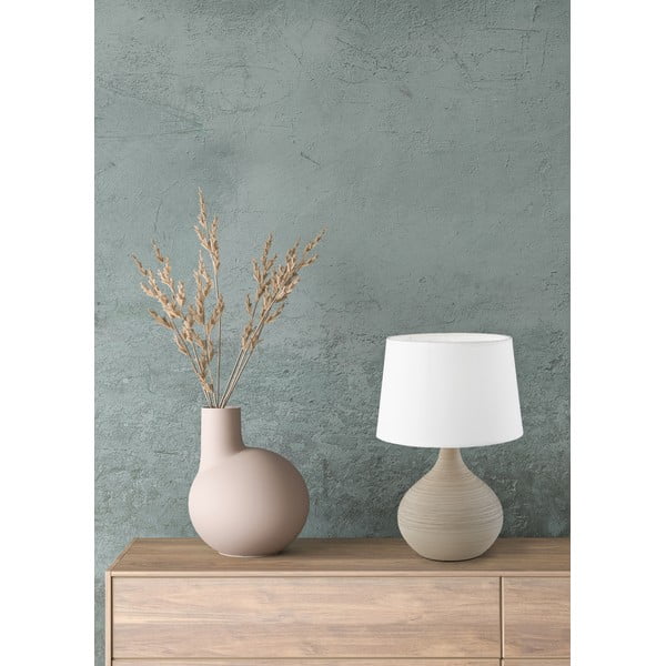Lampada da tavolo bianco-marrone in ceramica e tessuto, altezza 29 cm Martin - Reality-image-1