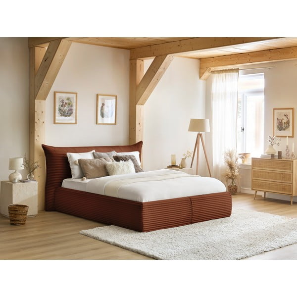 Letto matrimoniale color mattone imbottito con spazio contenitivo con griglia inclusa 160x200 cm Jade – Bobochic Paris-image-1