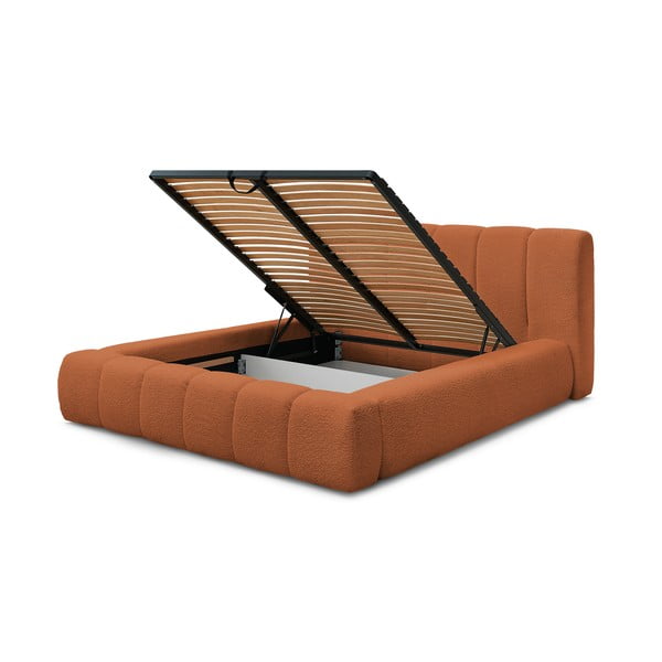 Letto matrimoniale imbottito arancione contenitore e rete inclusi 160x200 cm Denali - Bobochic Paris-image-4