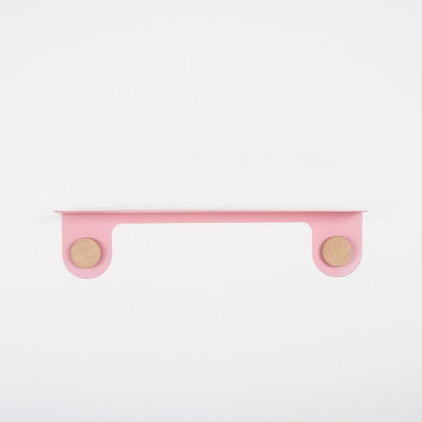 Mensola a muro in acciaio rosa con dettaglio in legno di quercia con 2 ganci , lunghezza 60 cm Hook - Gazzda-image-2