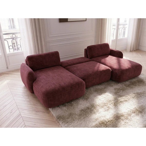 Divano angolare rosso allungabile/con contenitore (a U) con rivestimento in velluto Celeste – Bobochic Paris-image-3